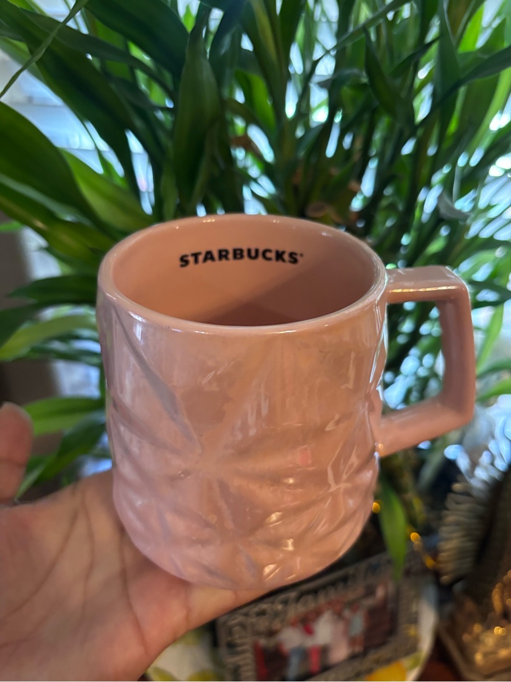 Starbucks Pink Textured Ceramic Mug with Square Handle